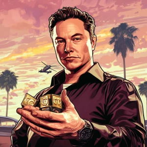 Elon Musk..Elon buying GTC Tokens, in GTA San Andreas and carton...