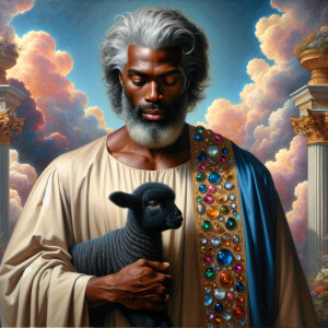 Oil painting of an African-American man resembling Jesus Christ,...