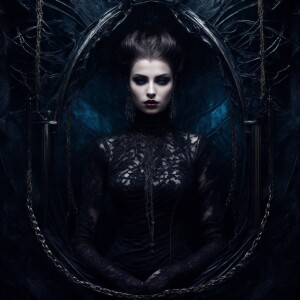 A chillingly mesmerizing glam-goth void voyager gazes stoically...