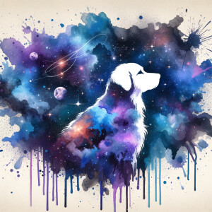 A cosmic outer space pretty watercolor graphic splattered on the...