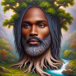 A hyper-realistic 3-D oil painting depicting a tree integrated w...