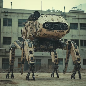 A tank with mechanoid legs instead of treads with nuclear icbm m...
