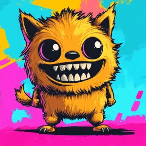 Stylized character portrait of a mischievous designer toy creat...