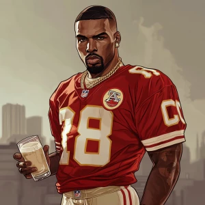 Diddy with milk as NFL player, in GTA art style.