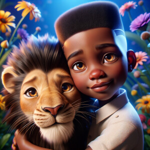 3D realistic style, an African-American little boy with fade top...