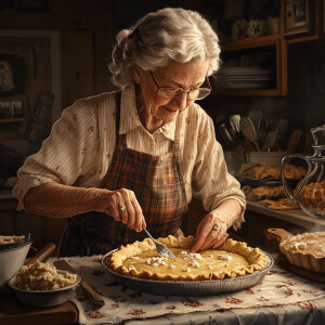 Give a a realistic picture of grandma baking pies!