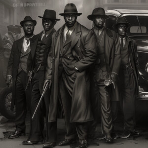 **Visual Prompt for a Group of 1930's G-Men Led by Delroy Lindo:...