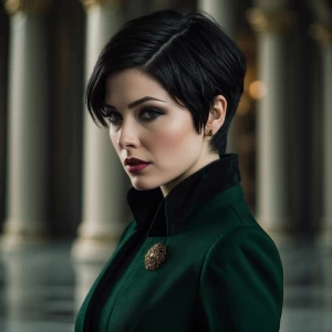 Create a hyper-realistic image of Alice Cullen characterized by...
