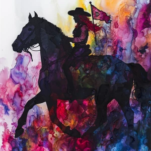 Create a double exposure image featuring a silhouette of a black...