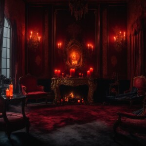 In a lavishly adorned chamber, a sinister, a ghost specter hover...