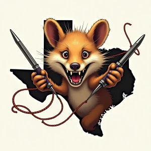 A highly detailed logo of an anthropomorphic mongoose with a wil...
