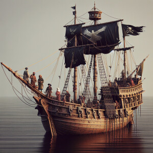 A ship with people moored to another empty ship with a black rav...