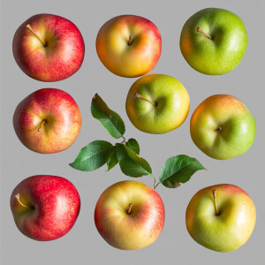 Create an image of several small, vibrant apples in varying hues...