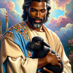Oil painting of an African-American man resembling Jesus Christ,...