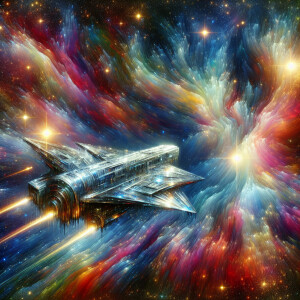 In the depths of cosmos, a breathtaking cosmic voyager radiates...