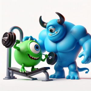 Mike Wazowski and James P. "Sully" Sullivan working out together...