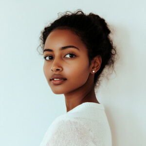 A portrait of an Ethiopian American woman in her twenties with a...
