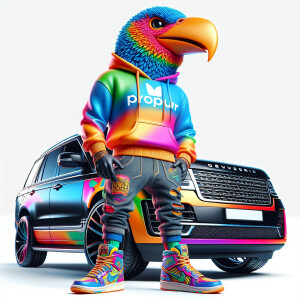 Create a colorful/psyscadelic character of big bird wearing a Ni...