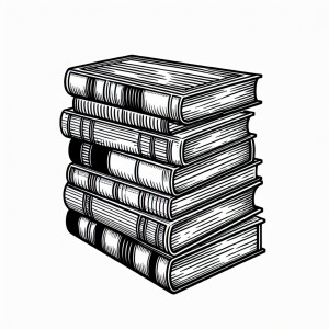Create a clean, line-art illustration of a neatly stacked pile o...