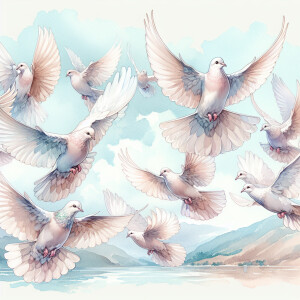 300 dpi water color clip art of flying doves no background