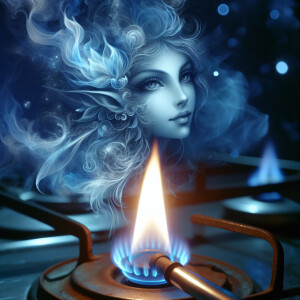 Imagine the blue flame of a gas herd that is drawing the face of...