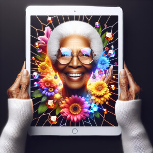Envision a scene where the head of a cheerful elderly African Am...