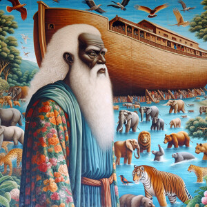 A close-up and detailed wall painting focusing on Noah, depicted...