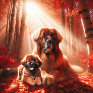 A Female Leonberger dog with her puppy next to her 3D Photolisti...
