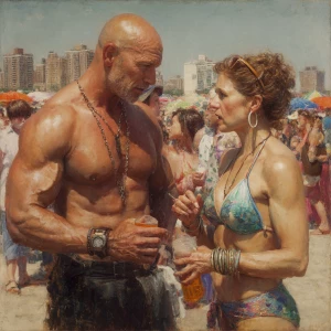 Hyperrealism painting .a muscular beefy sweaty dangerous crimin...