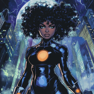 Design a striking comic book cover featuring a tall, skinny Blac...