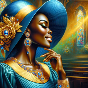 A spiritually enriching illustration portrays an African America...
