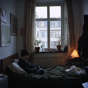 A young European male in his room