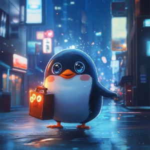 cute and simplistic cartoon character of a baby penguin. The pen...