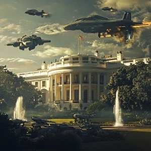 Design an image depicting a futuristic White House of the United...