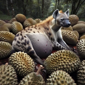 Heavily pregnant hyena with a lot of dur