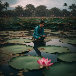 Kneeling on Lotus pond