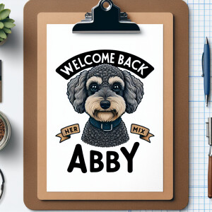 Graphic a dog themed graphic with a old female Grey minature poo...