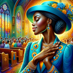 A spiritually enriching illustration portrays an African America...
