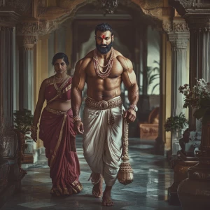 A muscular Indian man with a criminal background accompanied by...