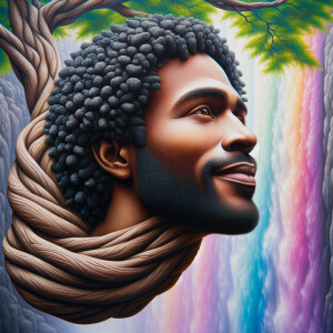 A hyper-realistic 3-D oil painting depicting a tree integrated w...