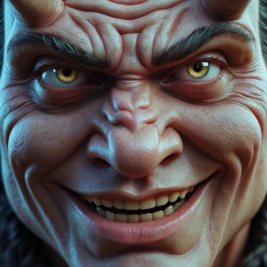 close-up portrait of Demon with a highly exaggerated and comical...