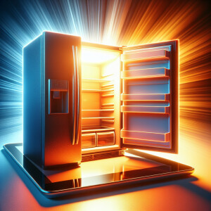 An empty refrigerator with the doors open flat for the screen of...