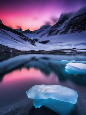 aurora and beautiful ice lake
