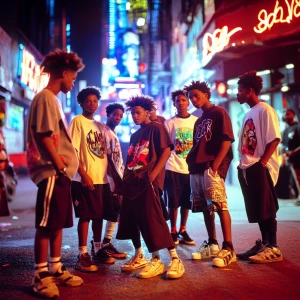 Group of African American teenage boys, ages 13 to 17, dressed i...