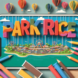 Amusement park, view from afar, general plan, the word ParkPrice...