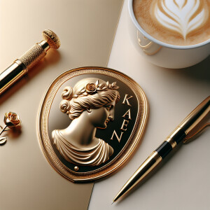 Design an emblem with a polished shield background and a gold ca...