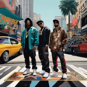 Three diverse LA rappers battling on Hollywood Blvd walk of fame
