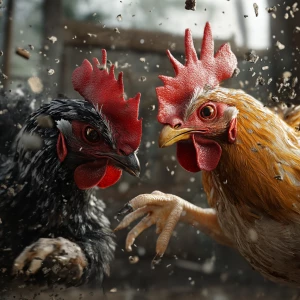 2 fighting chicken, fighting, 8k resolution, extremely detailed,...