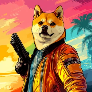 MEME DOGE in GTA art style — DOGE winning a bet — in the style o...