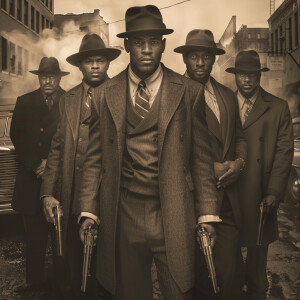 **Visual Prompt for a Group of 1930's G-Men Led by Delroy Lindo:...